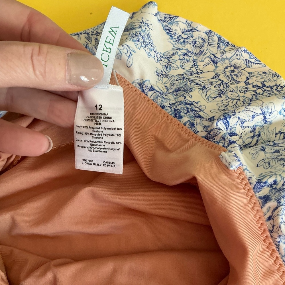 J. Crew Ruched sweetheart one-piece swimsuit ruffles blue toile sz 12 WORN ONCE - Picture 3 of 6
